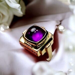 🌺UNIQUE Gold/925 Amethyst & CZ Poison Ring